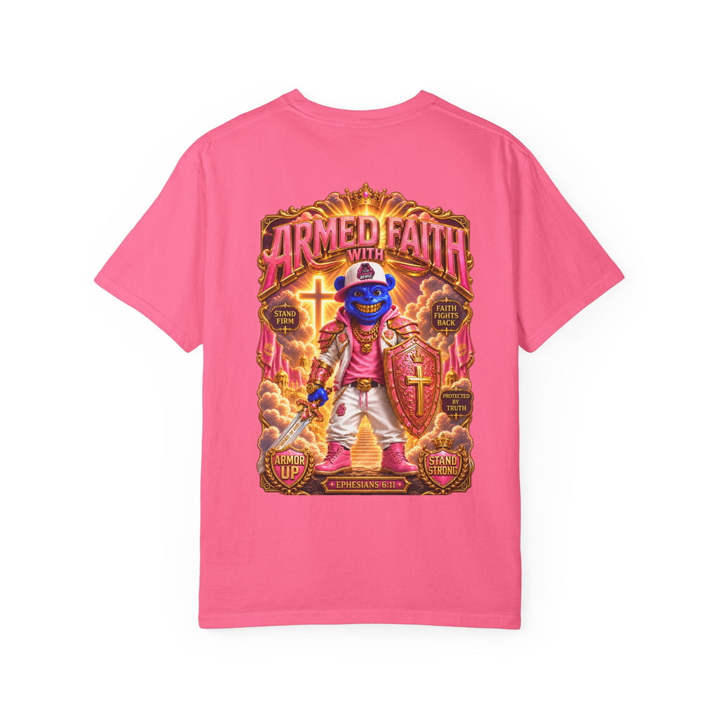 Unisex Garment-Dyed T-shirt-BLUE&PINK CROWN SB LOGO ARMED WITH FAITH-SCUMMIEBEARZ™
