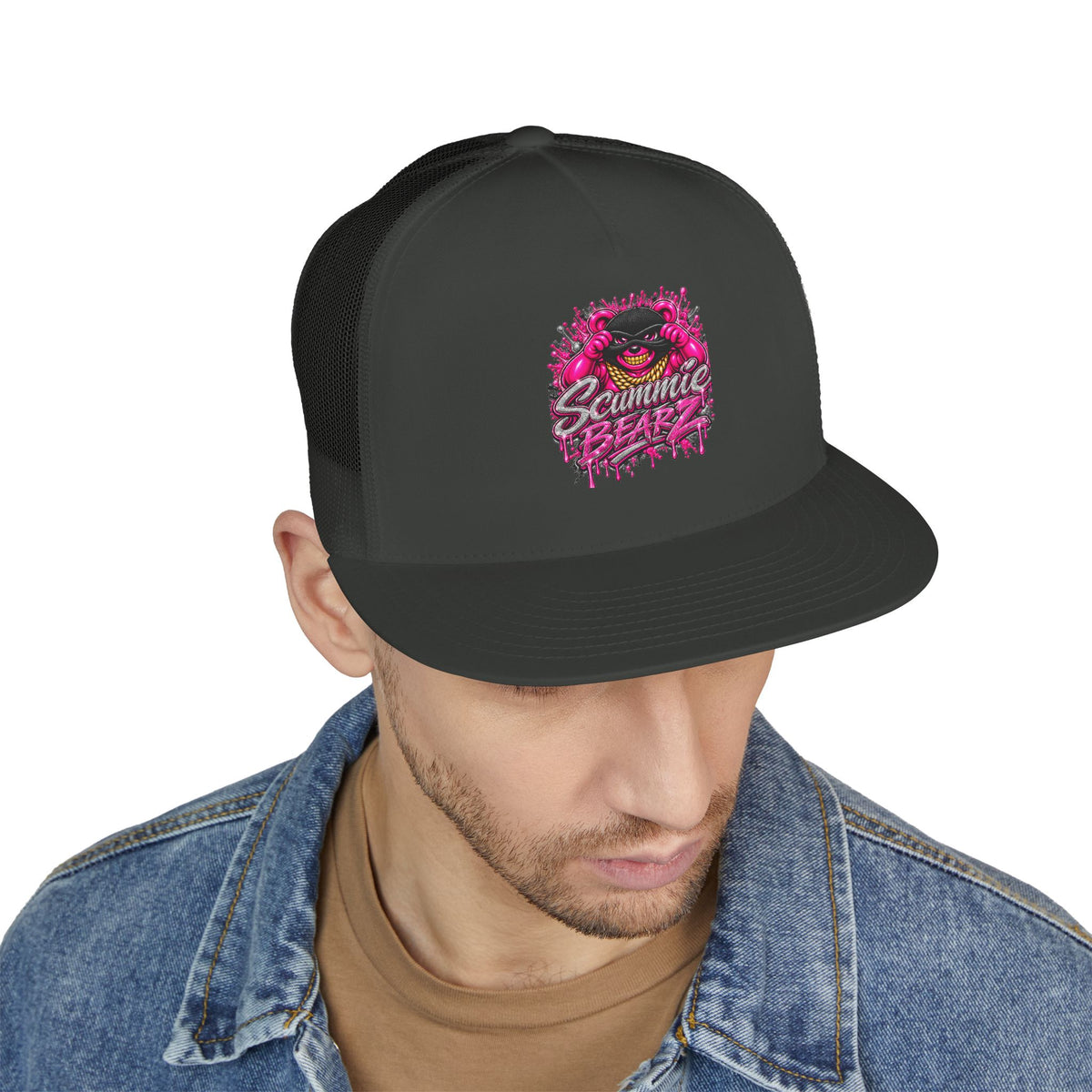 5 Panel Trucker Cap- PINK/SILVER MASK LOGO-SCUMMIEBEARZ™