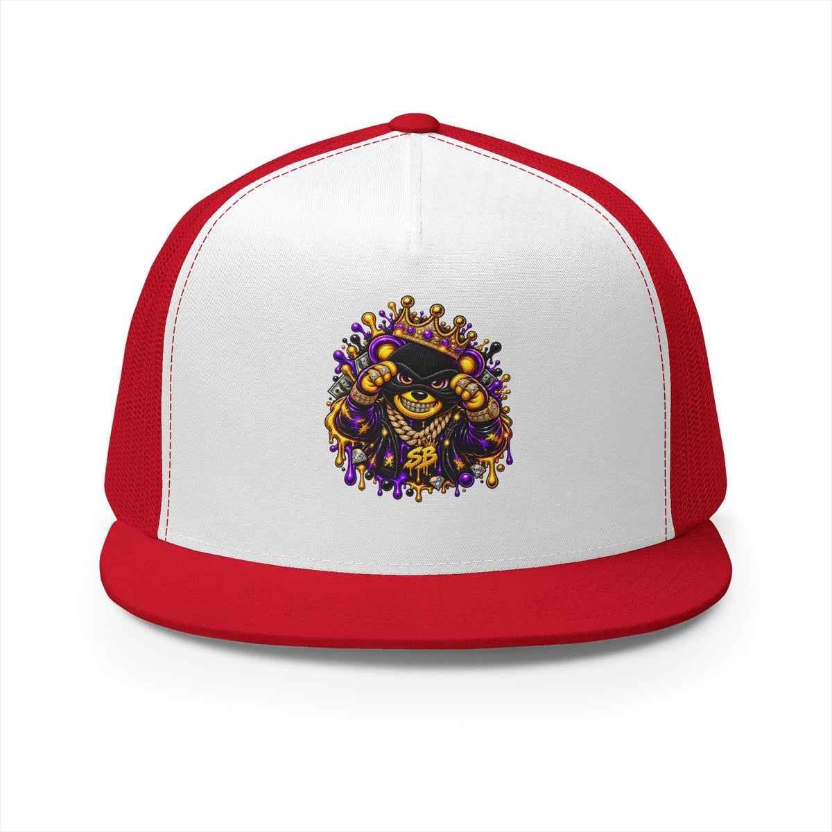 5 Panel Trucker Cap-PURPLE/GOLD SB MASK LOGO-SCUMMIEBEARZ™