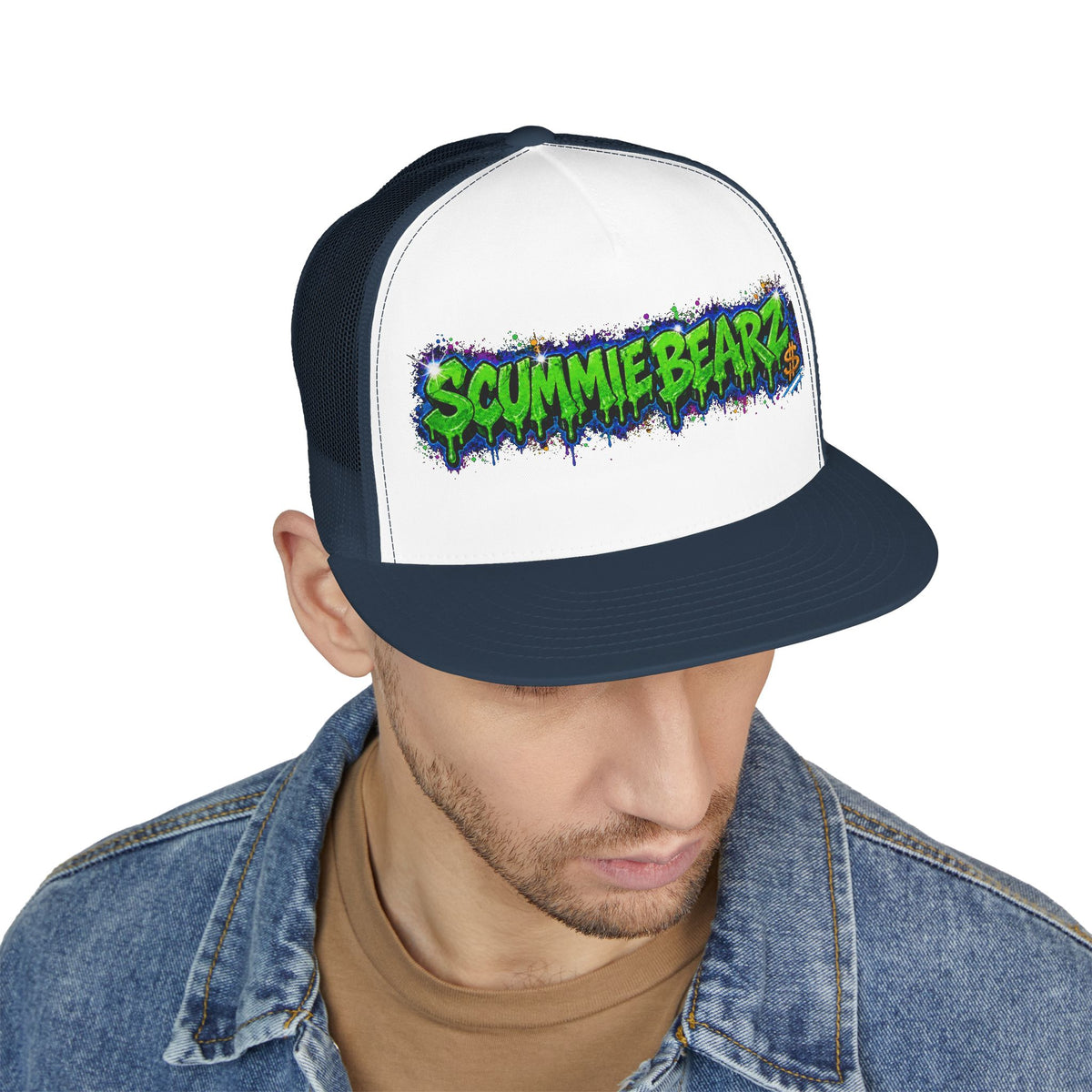 5 Panel Trucker Cap-GREEN/BLUE SCUMMIEBEARZ LOGO-SCUMMIEBEARZ™