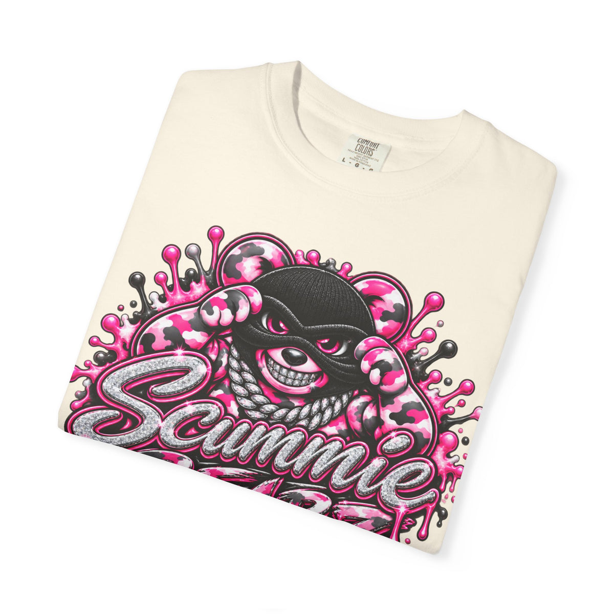 Unisex Garment-Dyed T-shirt-PINK CAMO MASK LOGO GLOCK -SCUMMIEBEARZ™