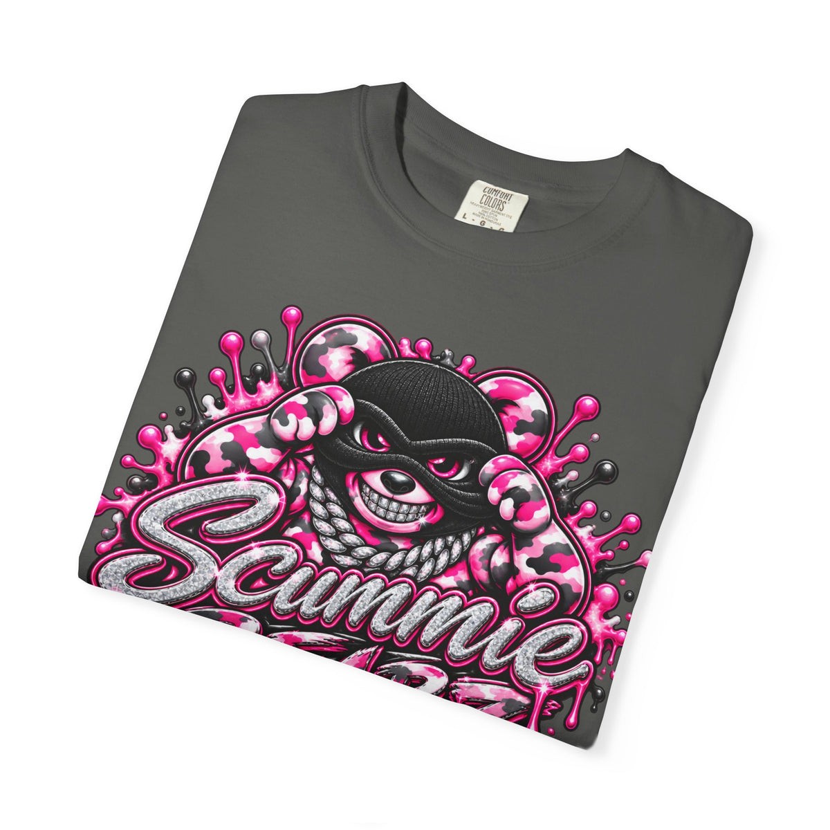 Unisex Garment-Dyed T-shirt-PINK CAMO MASK LOGO GLOCK -SCUMMIEBEARZ™