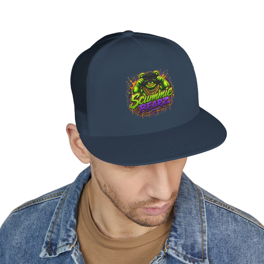 5 Panel Trucker Cap-GREEN/PURPLE MASK LOGO-SCUMMIEBEARZ™