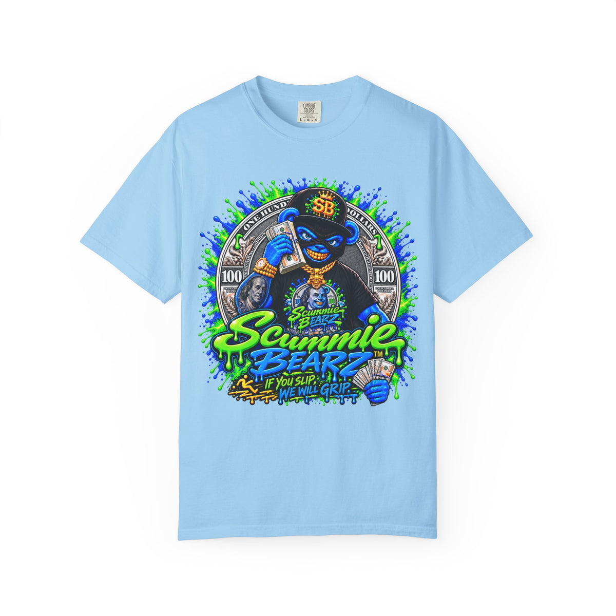 Unisex Garment-Dyed T-shirt-THAT MONEY💵KEEP CALLING📞ME MASK LOGO-SCUMMIEBEARZ™️