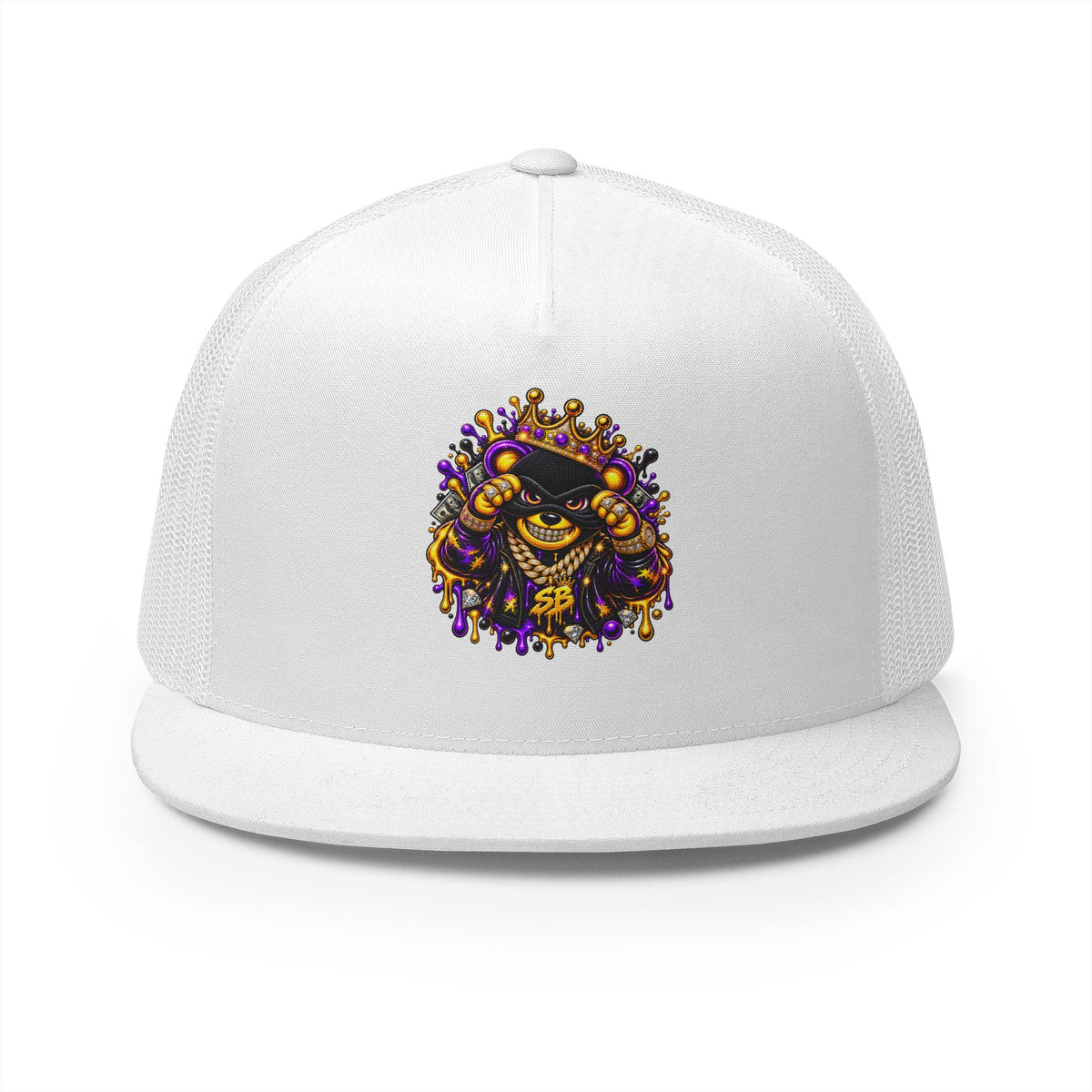 5 Panel Trucker Cap-PURPLE/GOLD SB MASK LOGO-SCUMMIEBEARZ™
