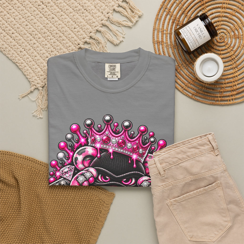Unisex Garment-Dyed T-shirt-PINK CROWN MASK LOGO GLOCK -SCUMMIEBEARZ™