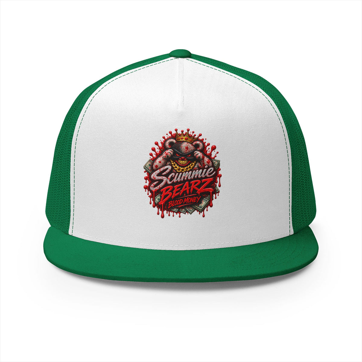 5 Panel Trucker Cap-	RED BLOOD MONEY MASK LOGO-SCUMMIEBEARZ™