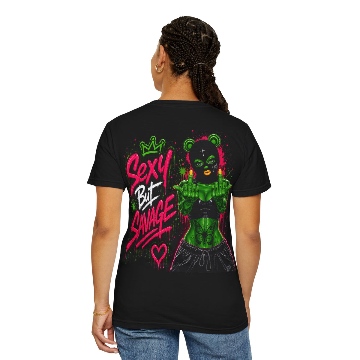 Unisex Garment-Dyed T-shirt-GREEN MASK LOGO&SEXY BUT SAVAGE-SCUMMIEBEARZ™