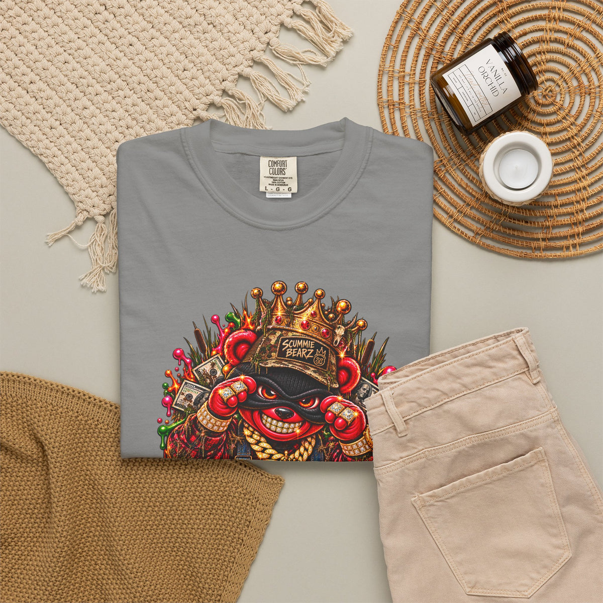 Unisex Garment-Dyed T-shirt--HILLBILLY COUNTY FAIR OUTLAWS/CROWN SB LOGO-SCUMMIEBEARZ™️