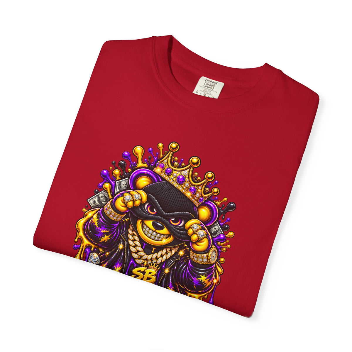 Unisex Garment-Dyed T-shirt-PURPLE&GOLD CROWN MASK LOGO GET SERVED CROWN SB LOGO-SCUMMIEBEARZ™
