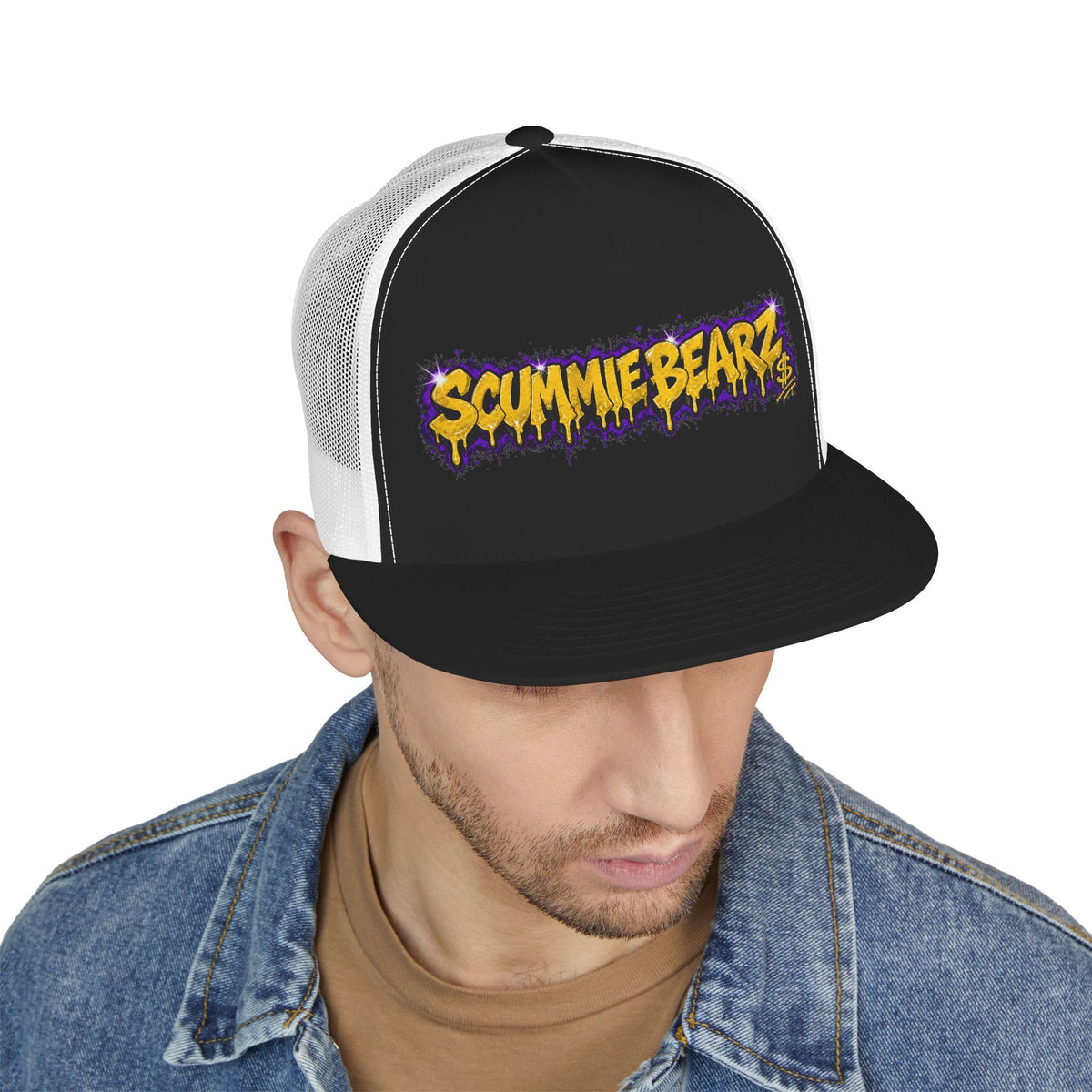 5 Panel Trucker Cap-GOLD/PURPLE SCUMMIEBEARZ LOGO-SCUMMIEBEARZ™