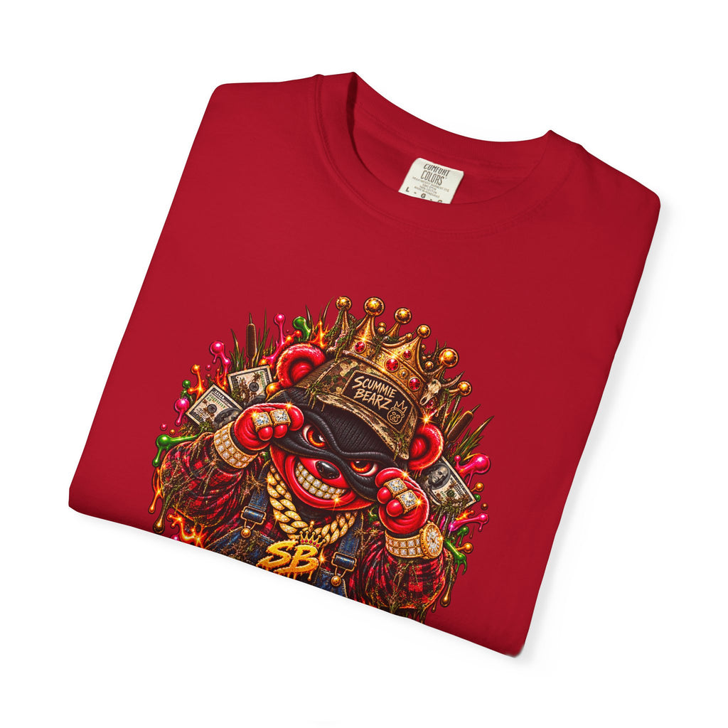 Unisex Garment-Dyed T-shirt-RED CROWN MASK LOGO HILLBILLY -SCUMMIEBEARZ™