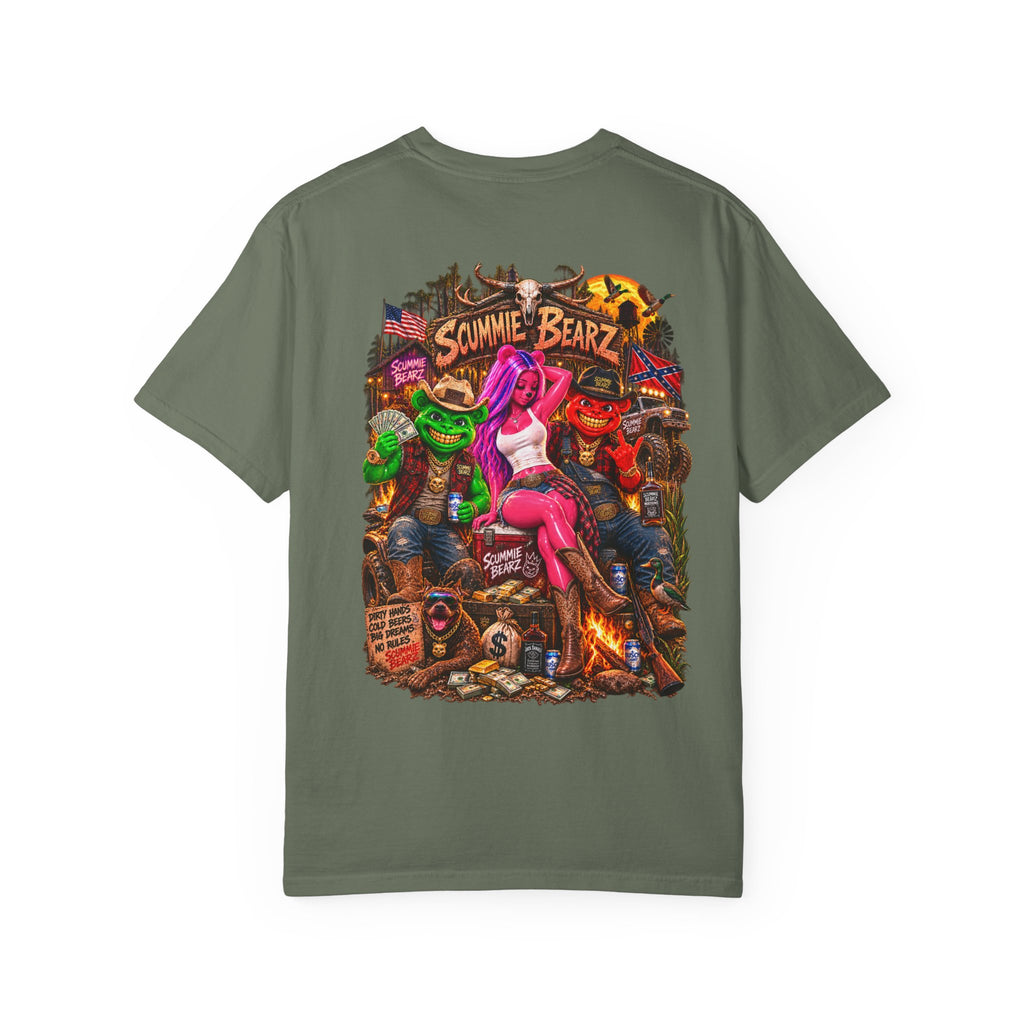 Unisex Garment-Dyed T-shirt-HILLYBILLY CROWN SB LOGO HILLBILLY -SCUMMIEBEARZ™