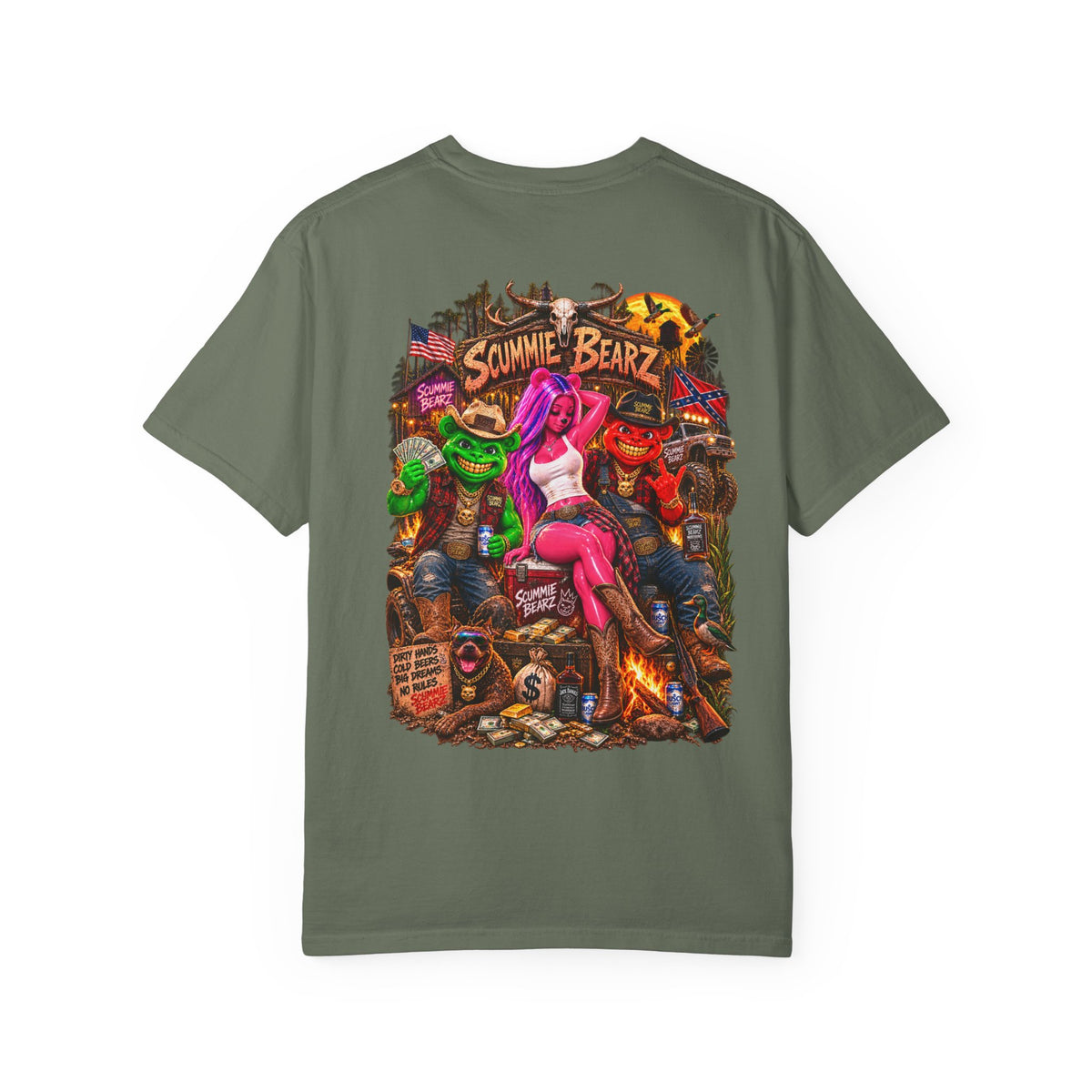Unisex Garment-Dyed T-shirt-HILLYBILLY CROWN SB LOGO HILLBILLY -SCUMMIEBEARZ™