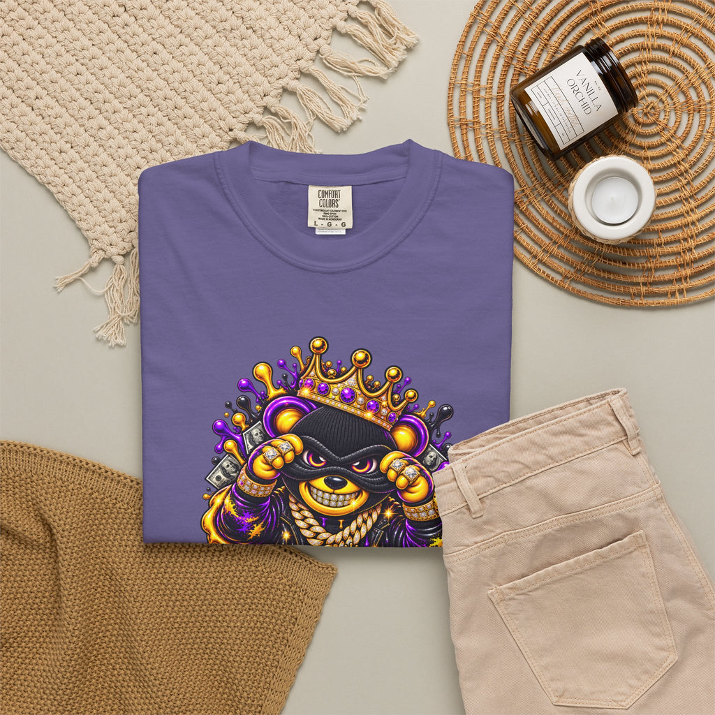 Unisex Garment-Dyed T-shirt-PURPLE&G9D CROWN MASK LOGO TRAP HOUSE MEET-SCUMMINGBEARZ™