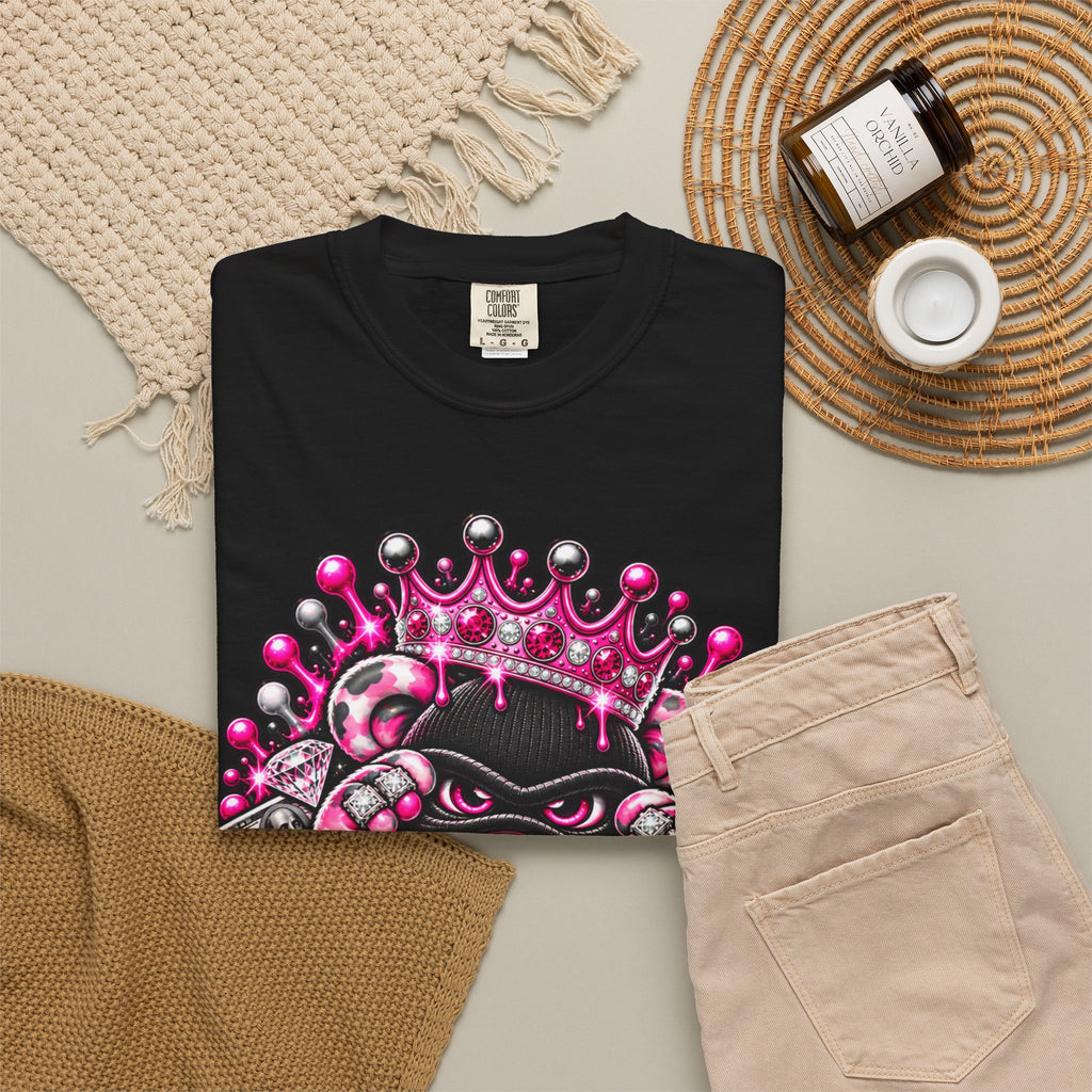 Unisex Garment-Dyed T-shirt-PINK CROWN MASK LOGO GLOCK -SCUMMIEBEARZ™