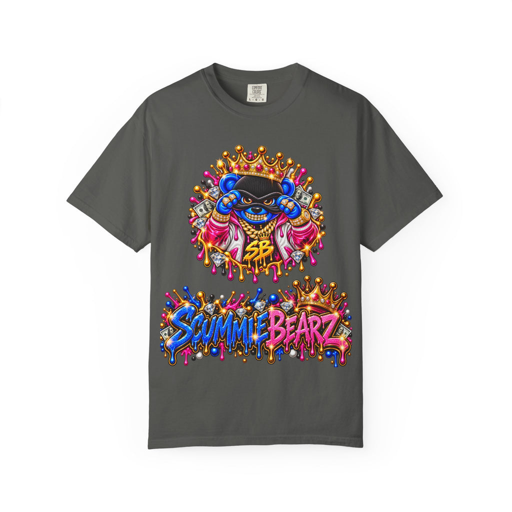 Unisex Garment-Dyed T-shirt-BLUE&PINK CROWN MASK LOGO PRAY BIG -SCUMMIEBEARZ™