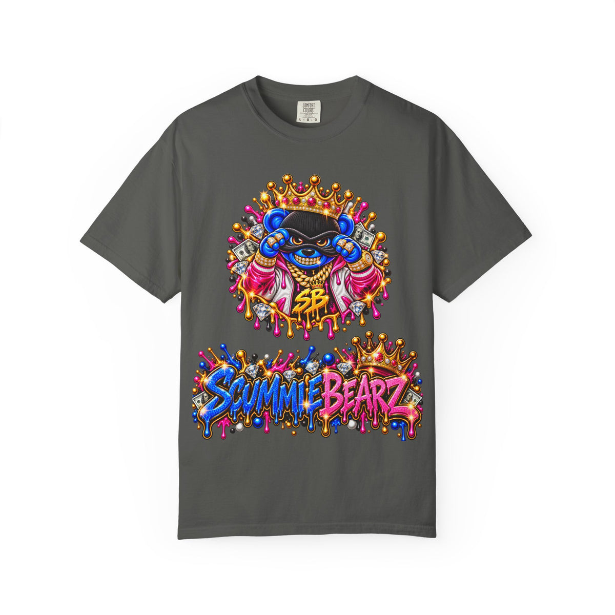 Unisex Garment-Dyed T-shirt-BLUE&PINK CROWN MASK LOGO PRAY BIG -SCUMMIEBEARZ™