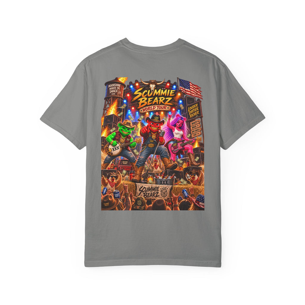 Unisex Garment-Dyed T-shirt--HILLBILLY WORLD TOUR/CROWN SB LOGO-SCUMMIEBEARZ™️