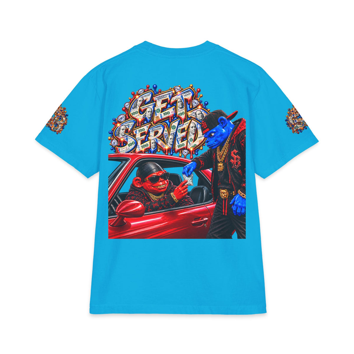 Get Served Red/Blue Remix | SCUMMIEBEARZ™ Shaka Wear Heavyweight Tee