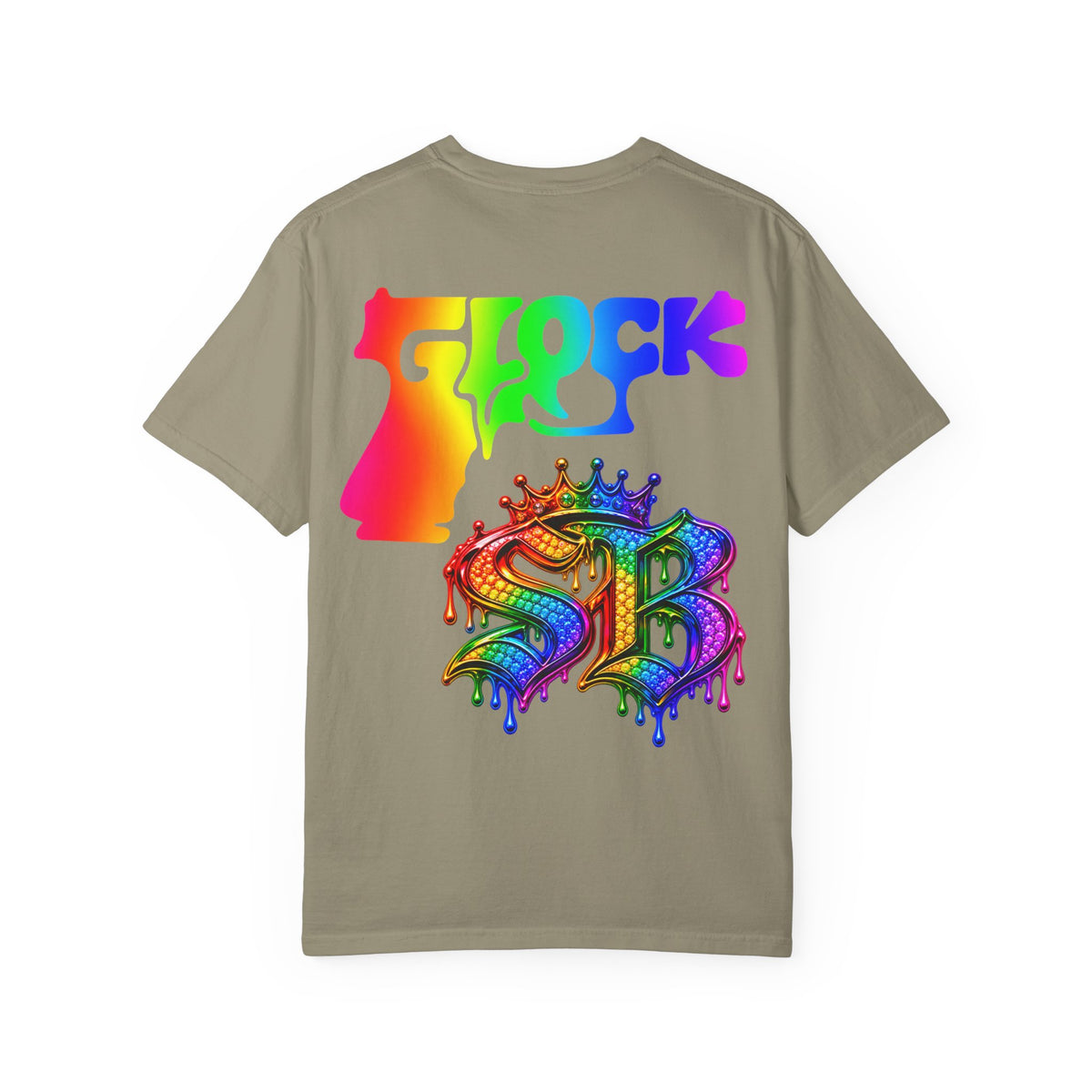 Unisex Garment-Dyed T-shirt-RAINBOW MASK LOGO GLOCK SB CROWN LOGO-SCUMMIEBEARZ™