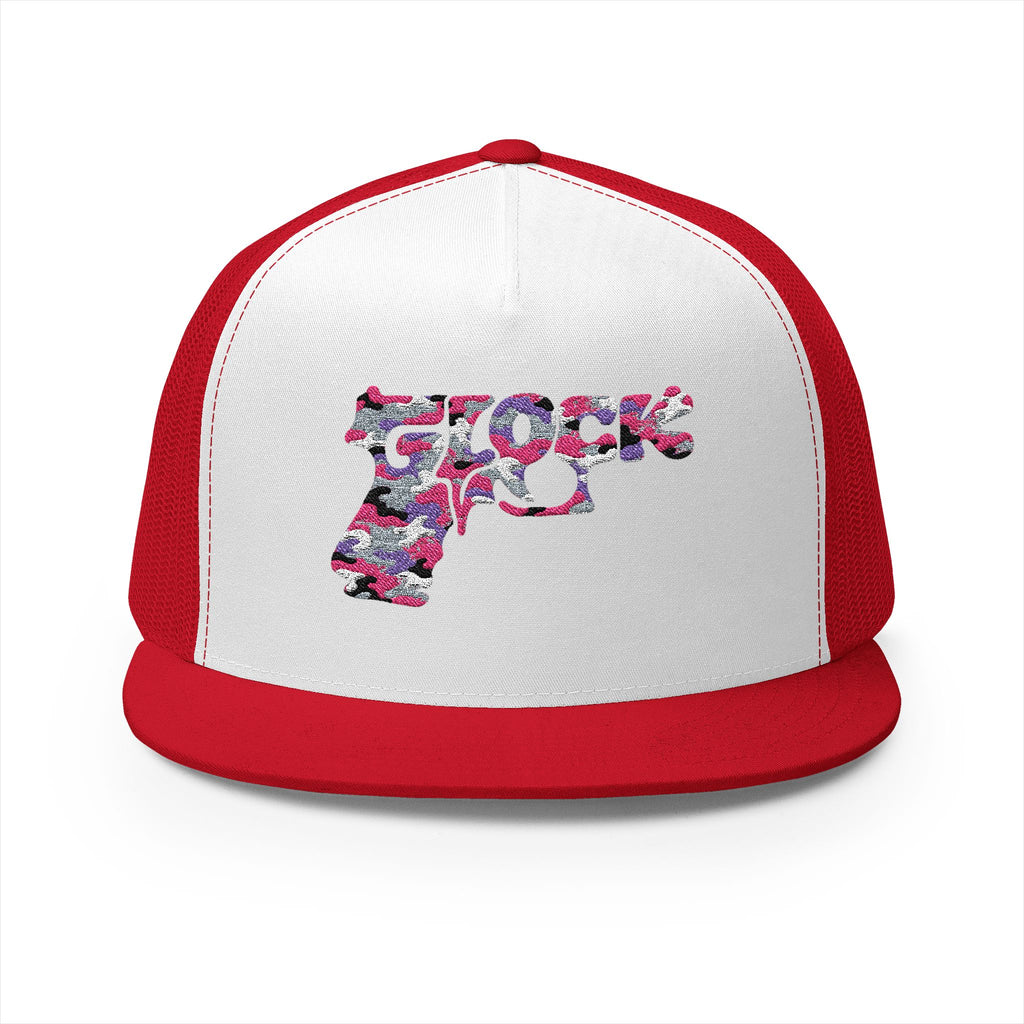 5 Panel Trucker Cap-PINK CAMOUFLAGE GLOCK LOGO-SCUMMIEBEARZ™️