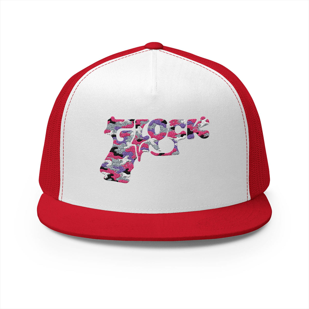 5 Panel Trucker Cap-PINK CAMOUFLAGE GLOCK LOGO-SCUMMIEBEARZ™️