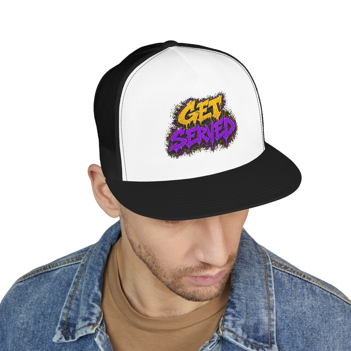 5 Panel Trucker Cap-GOLD/PURPLE GET SERVED-SCUMMIEBEARZ™