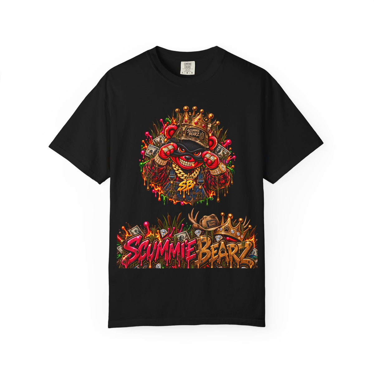 Unisex Garment-Dyed T-shirt--HILLBILLY COUNTY FAIR OUTLAWS/CROWN SB LOGO-SCUMMIEBEARZ™️