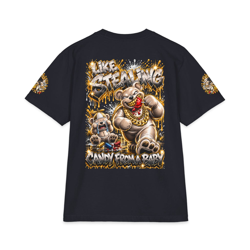 Like Stealing Candy from a Baby — White & Gold Edition | SCUMMIEBEARZ™ Shaka Wear Heavyweight Tee