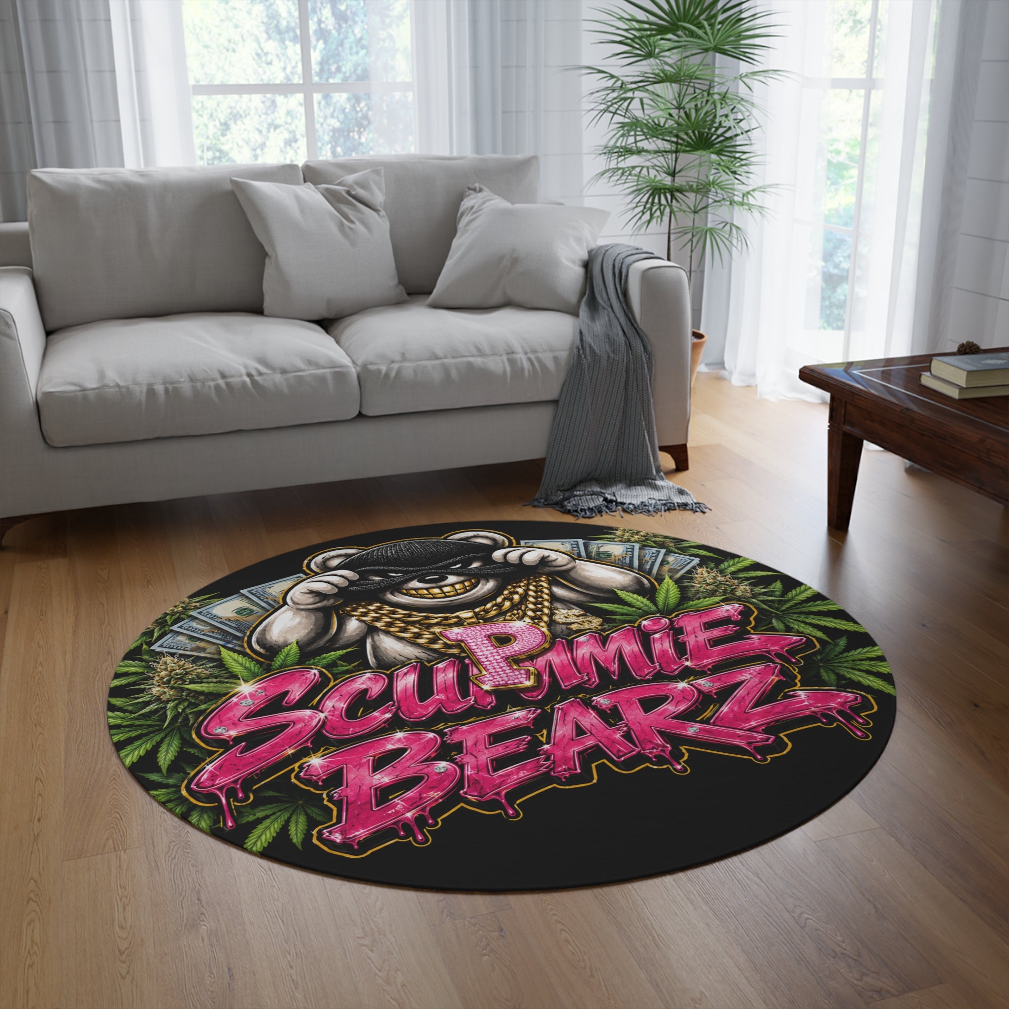 SCUMMIEBEARZ P.M.W ( P***y Money Weed) Logo Round Rug
