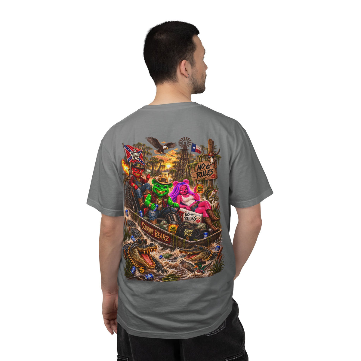 Unisex Garment-Dyed T-shirt-CROWN MASK LOGO HILLBILLY AIRBOAT -SCUMMIEBEARZ™