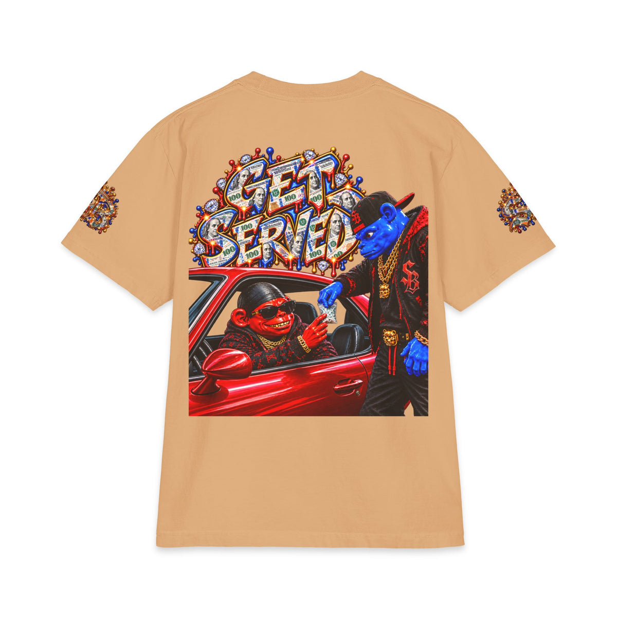 Get Served Red/Blue Remix | SCUMMIEBEARZ™ Shaka Wear Heavyweight Tee