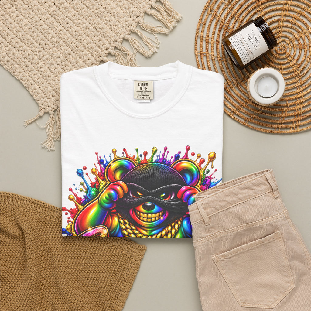 Unisex Garment-Dyed T-shirt-RAINBOW MASK LOGO GLOCK SB CROWN LOGO-SCUMMIEBEARZ™