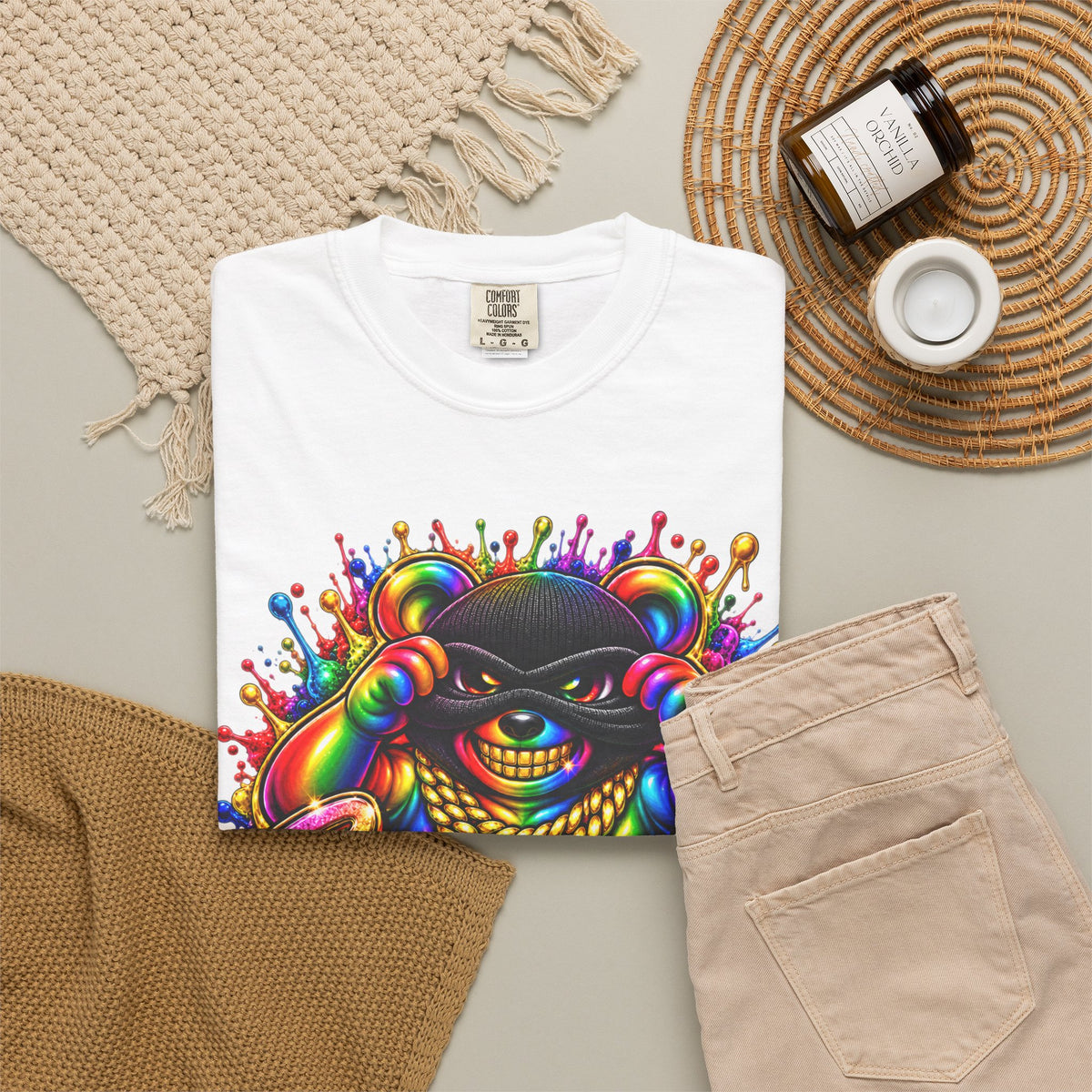 Unisex Garment-Dyed T-shirt-RAINBOW MASK LOGO GLOCK SB CROWN LOGO-SCUMMIEBEARZ™