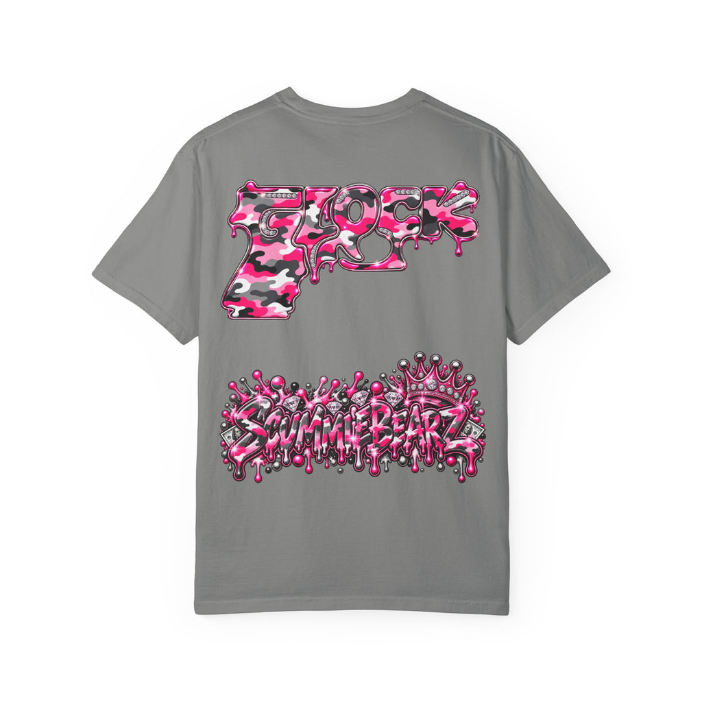 Unisex Garment-Dyed T-shirt-PINK CROWN MASK LOGO GLOCK -SCUMMIEBEARZ™