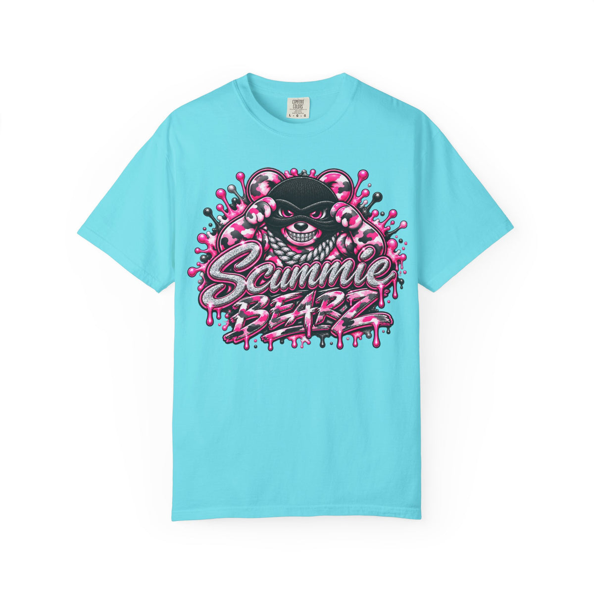 Unisex Garment-Dyed T-shirt-PINK CAMO MASK LOGO GLOCK -SCUMMIEBEARZ™