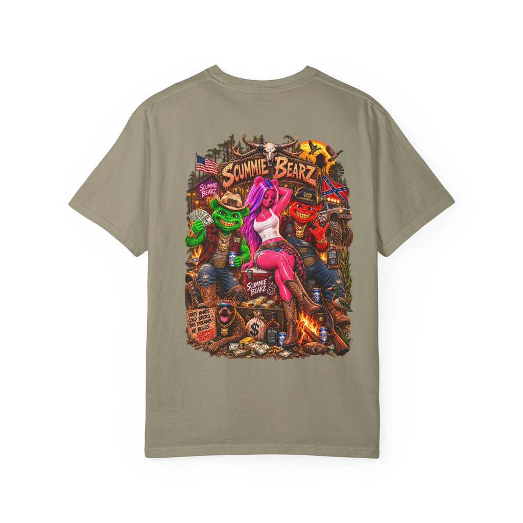 Unisex Garment-Dyed T-shirt-HILLYBILLY CROWN SB LOGO HILLBILLY -SCUMMIEBEARZ™