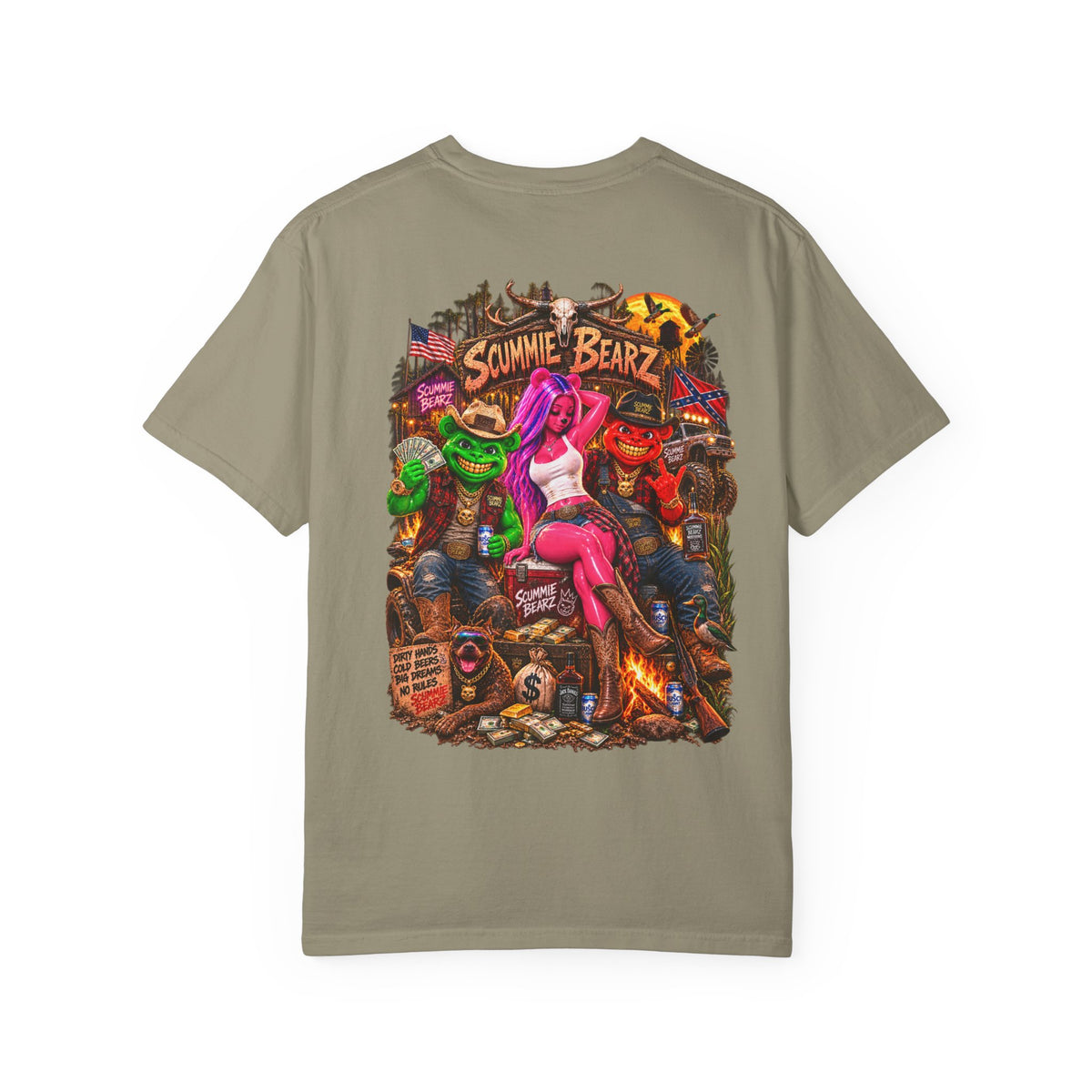 Unisex Garment-Dyed T-shirt-HILLYBILLY CROWN SB LOGO HILLBILLY -SCUMMIEBEARZ™