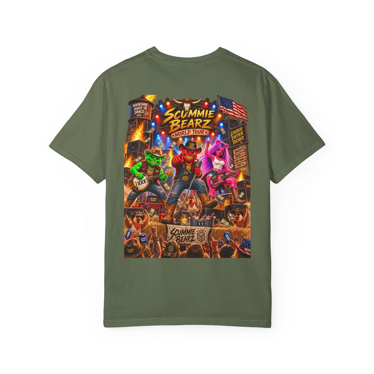 Unisex Garment-Dyed T-shirt--HILLBILLY WORLD TOUR/CROWN SB LOGO-SCUMMIEBEARZ™️