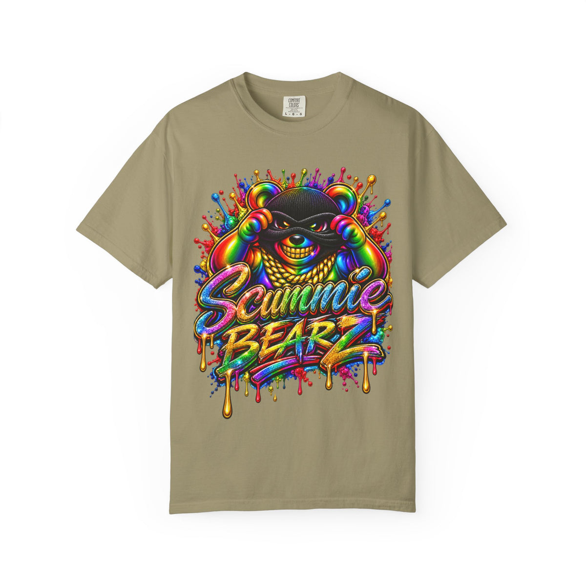 Unisex Garment-Dyed T-shirt-RAINBOW MASK LOGO GLOCK SB CROWN LOGO-SCUMMIEBEARZ™