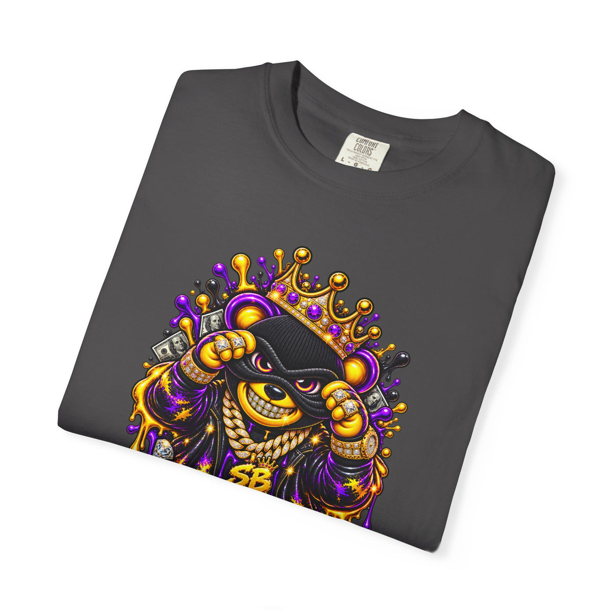 Unisex Garment-Dyed T-shirt-PURPLE&GOLD CROWN MASK LOGO GET SERVED CROWN SB LOGO-SCUMMIEBEARZ™