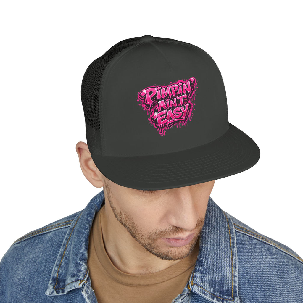 5 Panel Trucker Cap-PINK PIMPIN AINT EASY -SCUMMIEBEARZ™