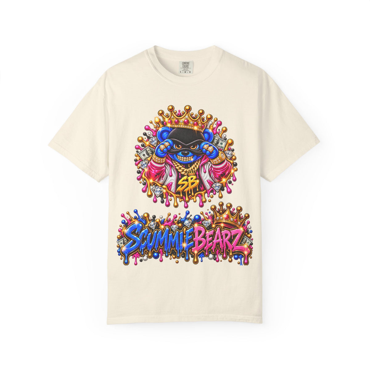 Unisex Garment-Dyed T-shirt-BLUE&PINK CROWN MASK LOGO CHOSEN BY GOD-SCUMMINGBEARZ™