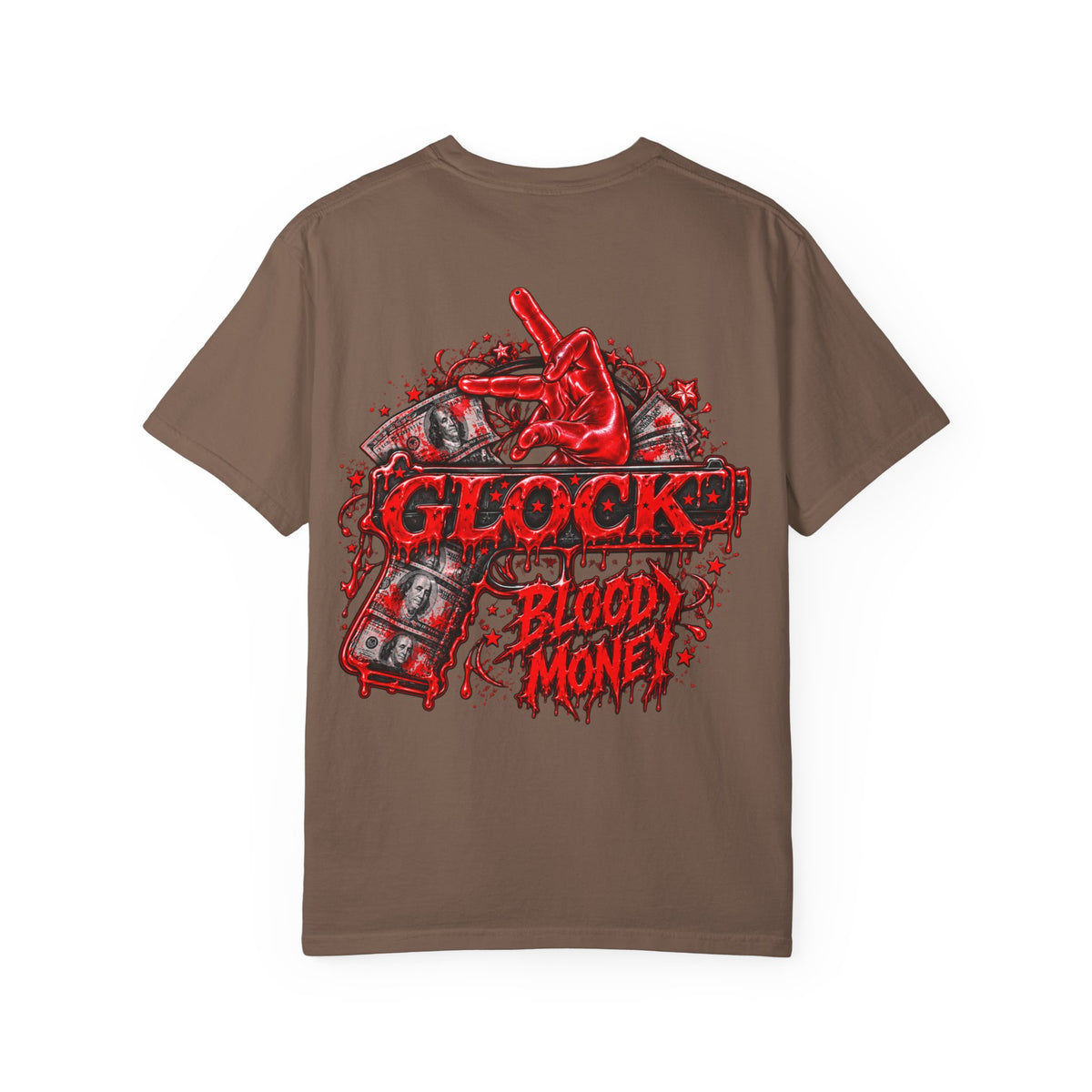 Unisex Garment-Dyed T-SHIRT-BLOOD MONEY GLOCK/MASK LOGO-SCUMMIEBEARZ™