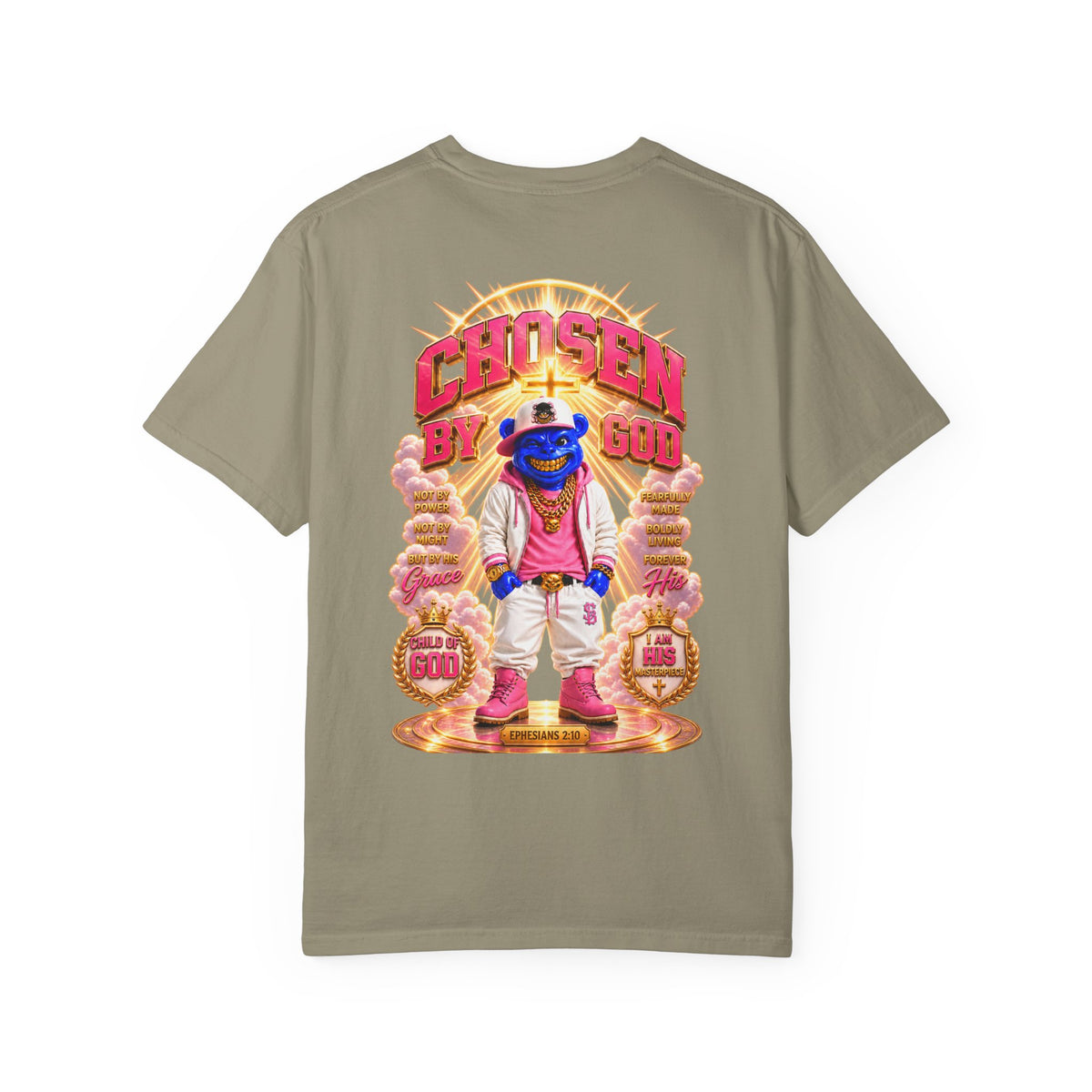 Unisex Garment-Dyed T-shirt-BLUE&PINK CROWN MASK LOGO CHOSEN BY GOD-SCUMMINGBEARZ™