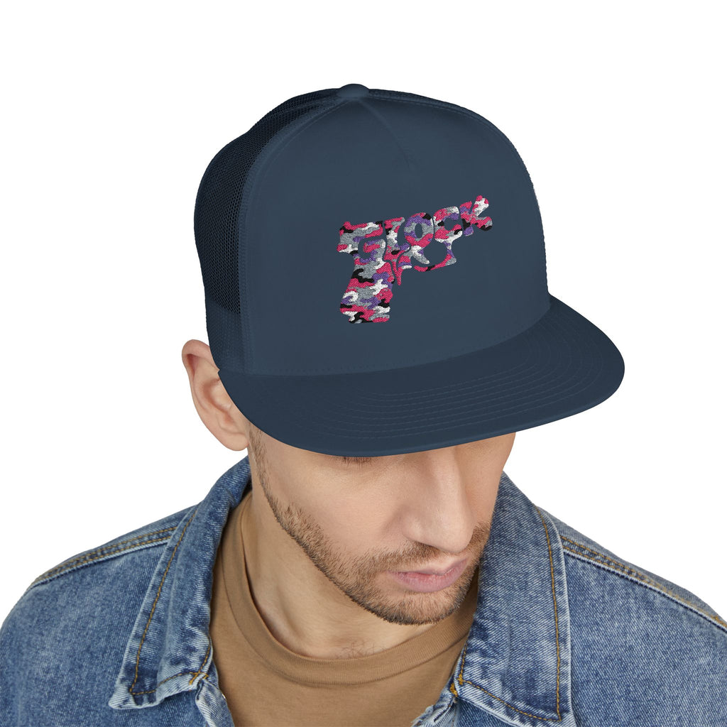 5 Panel Trucker Cap-PINK CAMOUFLAGE GLOCK LOGO-SCUMMIEBEARZ™️