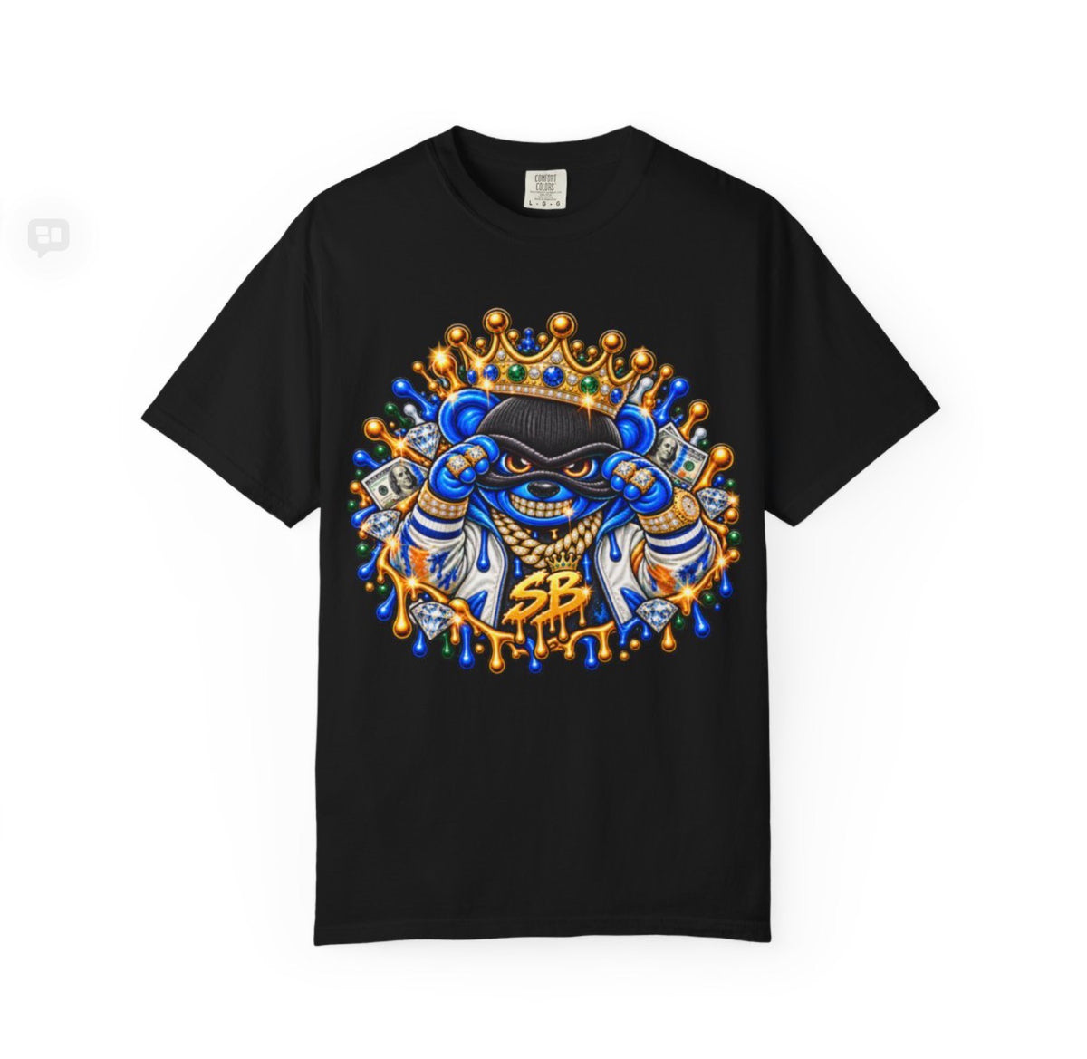 Unisex Garment-Dyed T-shirt-BLUE&GOLD CROWN MASK LOGO&PAPER CHASER-SCUMMIEBEARZ™