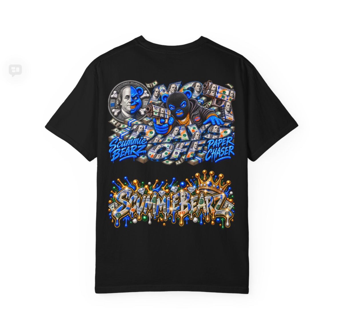 Unisex Garment-Dyed T-shirt-BLUE&GOLD CROWN MASK LOGO&PAPER CHASER-SCUMMIEBEARZ™