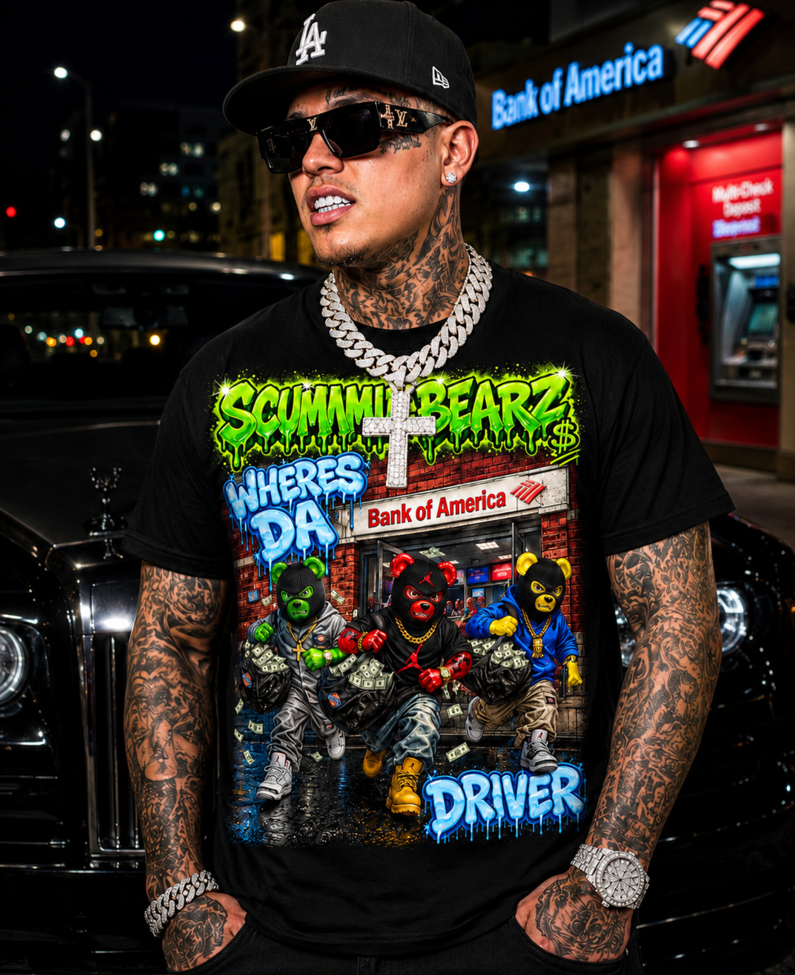 Scummie Bearz Bank Heist Collection: Where's Da Driver? — Unisex Men's T-Shirt